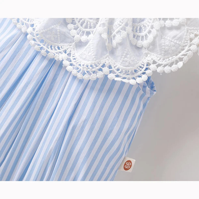 Blue Stripes Lace Romper