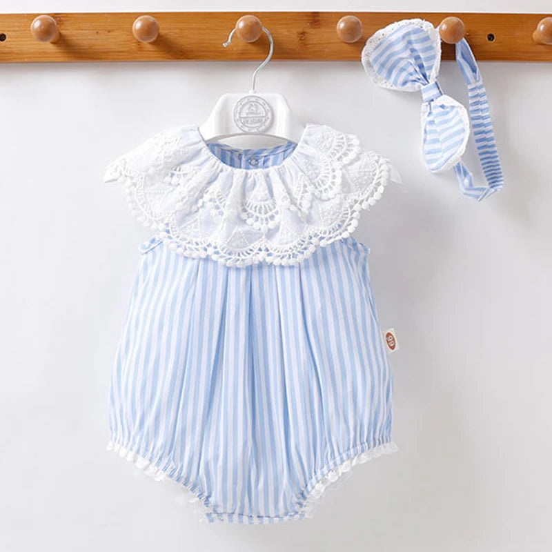 Blue Stripes Lace Romper