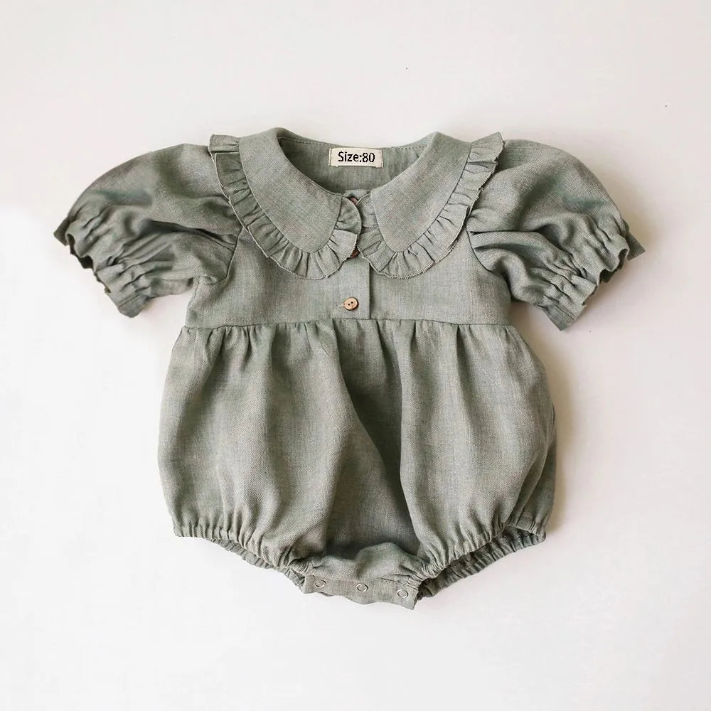 Linen Romper with Bonnet