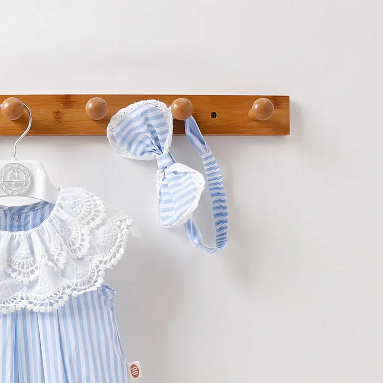 Blue Stripes Lace Romper