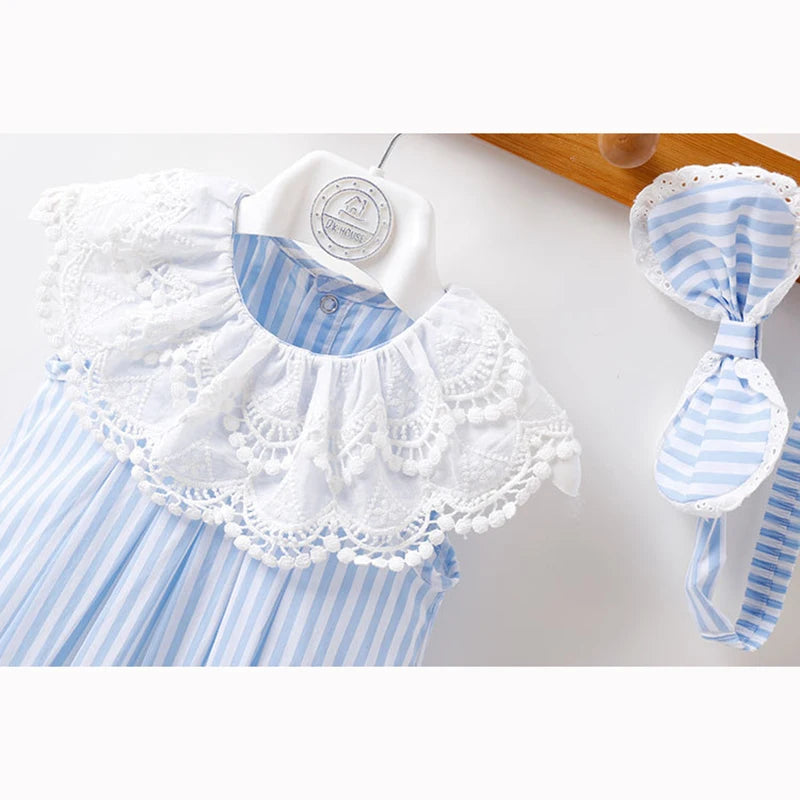 Blue Stripes Lace Romper