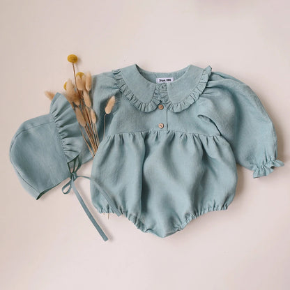 Linen Romper with Bonnet