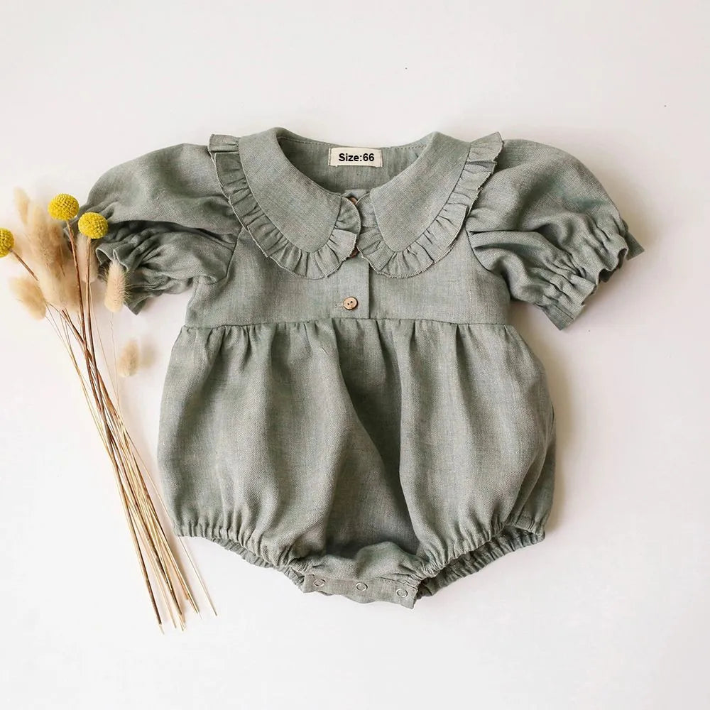 Linen Romper with Bonnet
