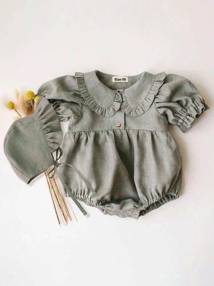 Linen Romper with Bonnet