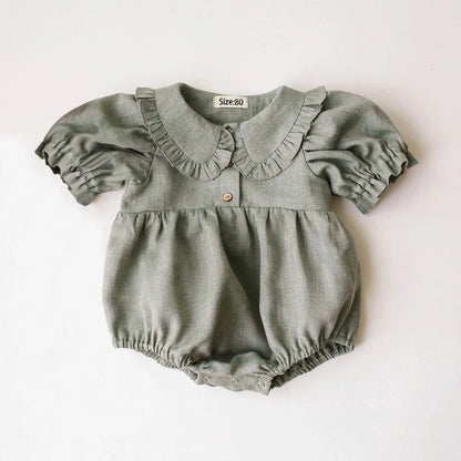 Linen Romper with Bonnet