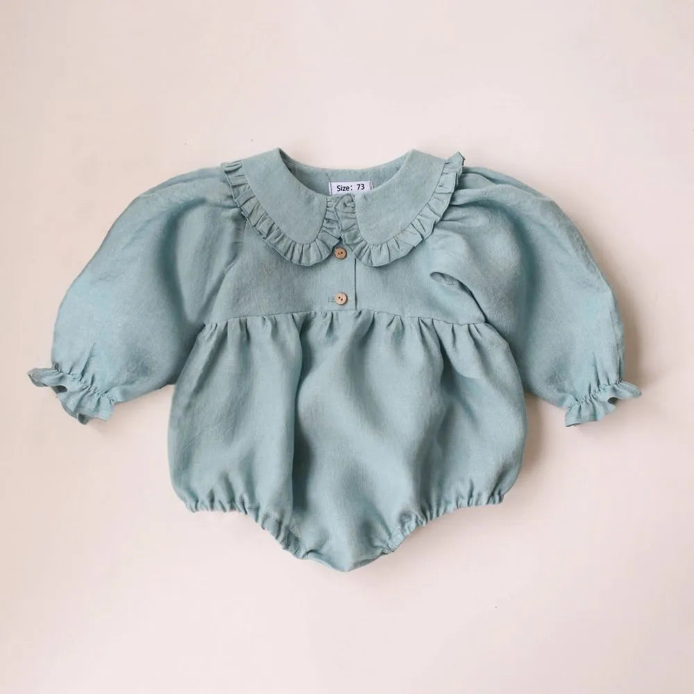 Linen Romper with Bonnet