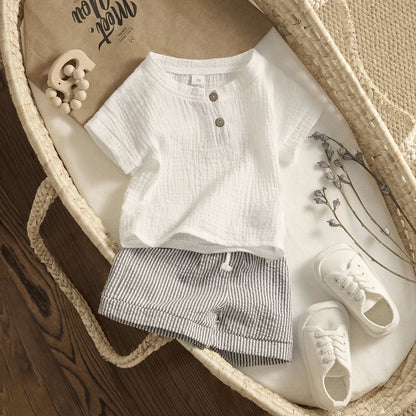 Short Sleeve T-shirt & Striped Shorts