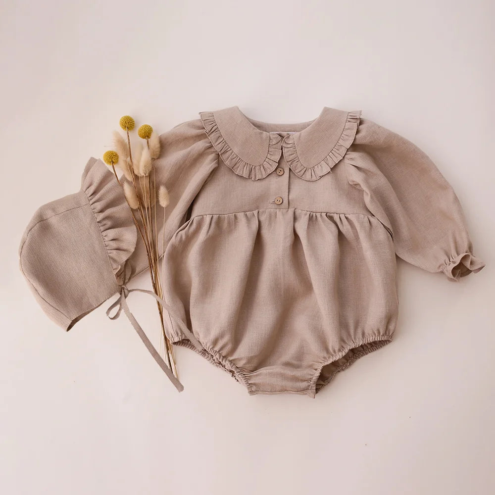 Linen Romper with Bonnet
