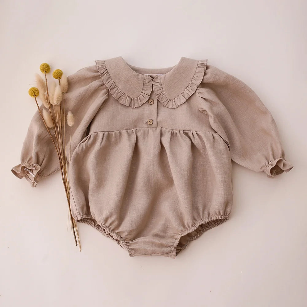 Linen Romper with Bonnet
