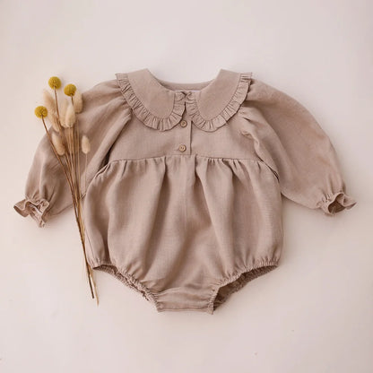 Linen Romper with Bonnet