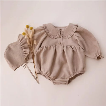 Linen Romper with Bonnet