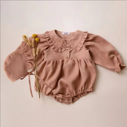 Linen Romper with Bonnet