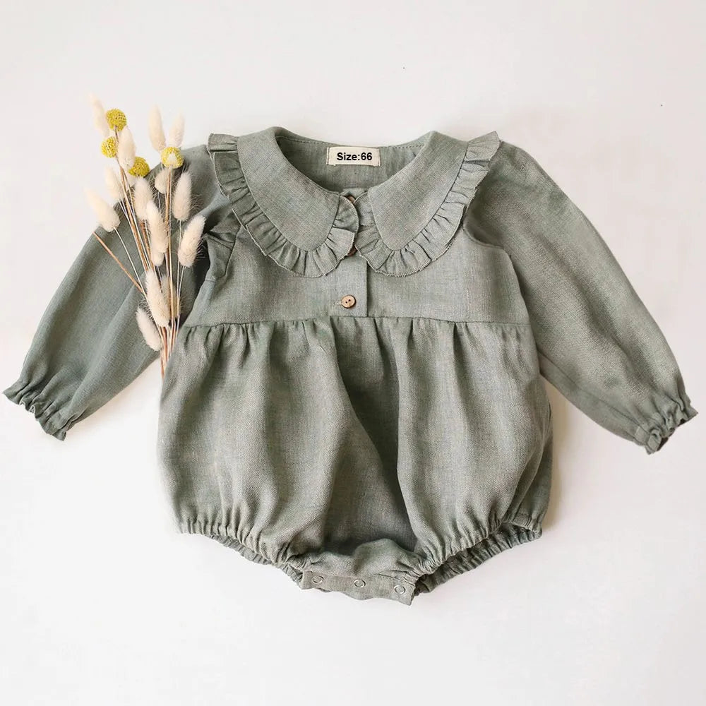 Linen Romper with Bonnet