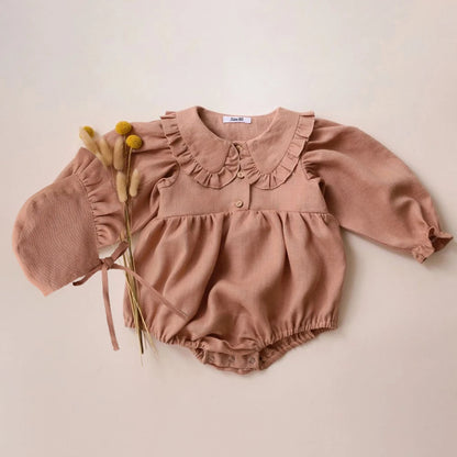 Linen Romper with Bonnet