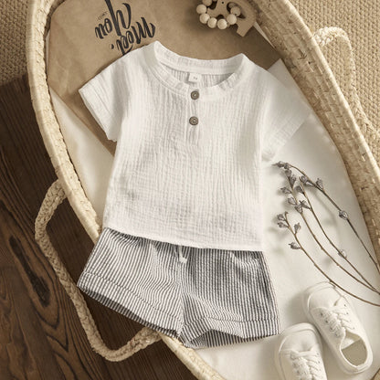 Short Sleeve T-shirt & Striped Shorts