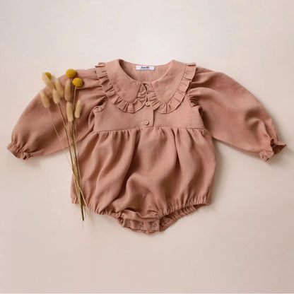 Linen Romper with Bonnet