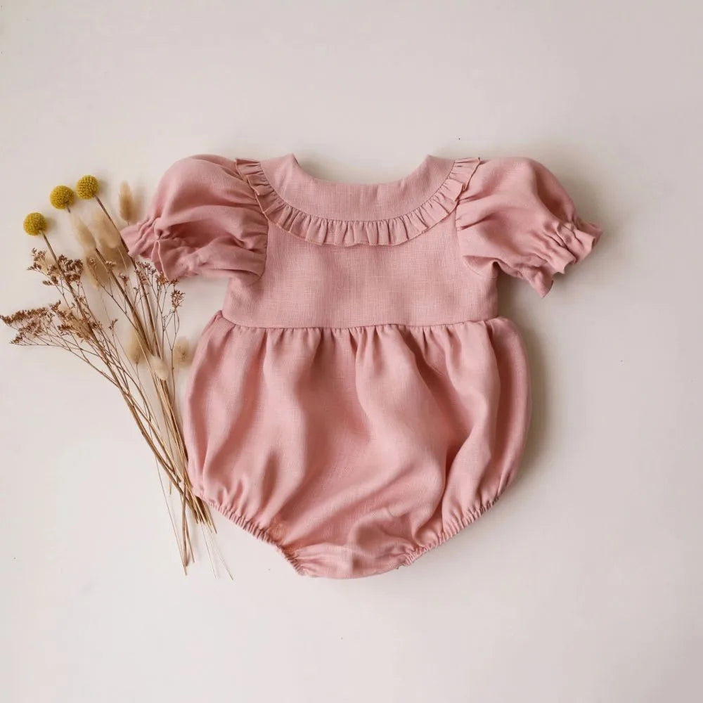 Linen Romper with Bonnet