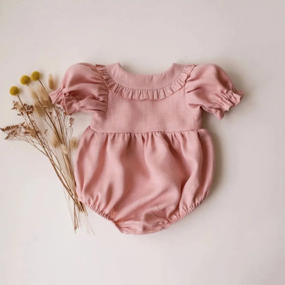 Linen Romper with Bonnet