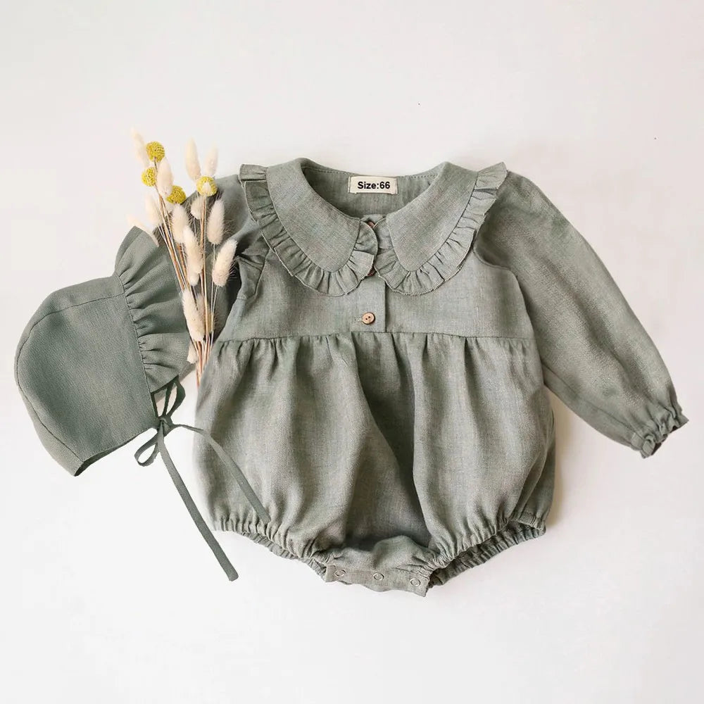 Linen Romper with Bonnet