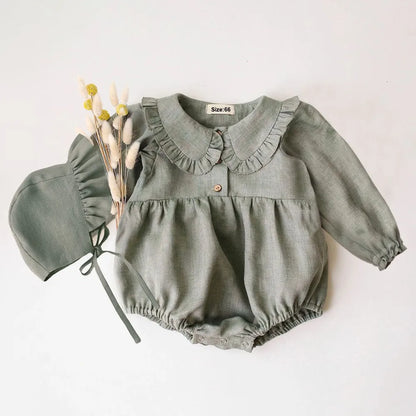 Linen Romper with Bonnet