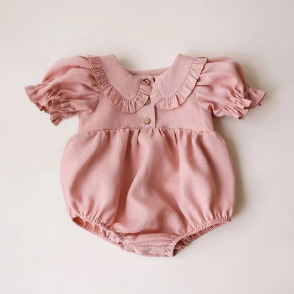 Linen Romper with Bonnet