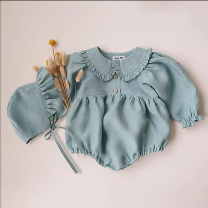 Linen Romper with Bonnet