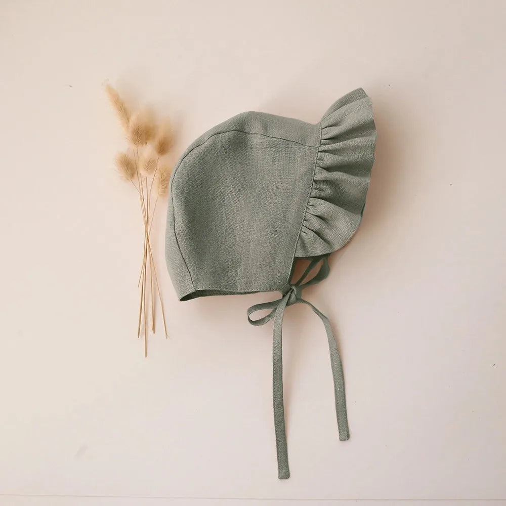 Linen Romper with Bonnet