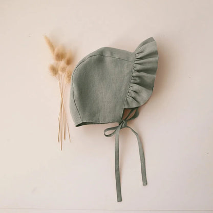 Linen Romper with Bonnet
