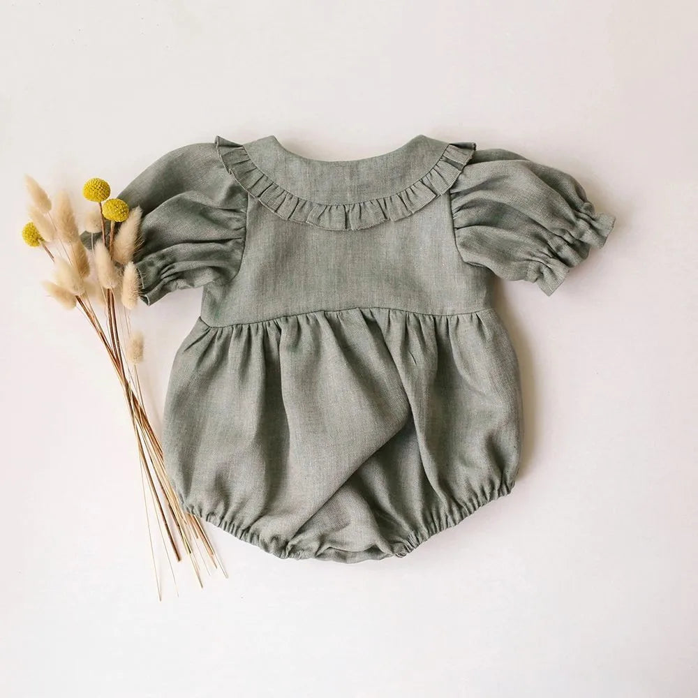 Linen Romper with Bonnet